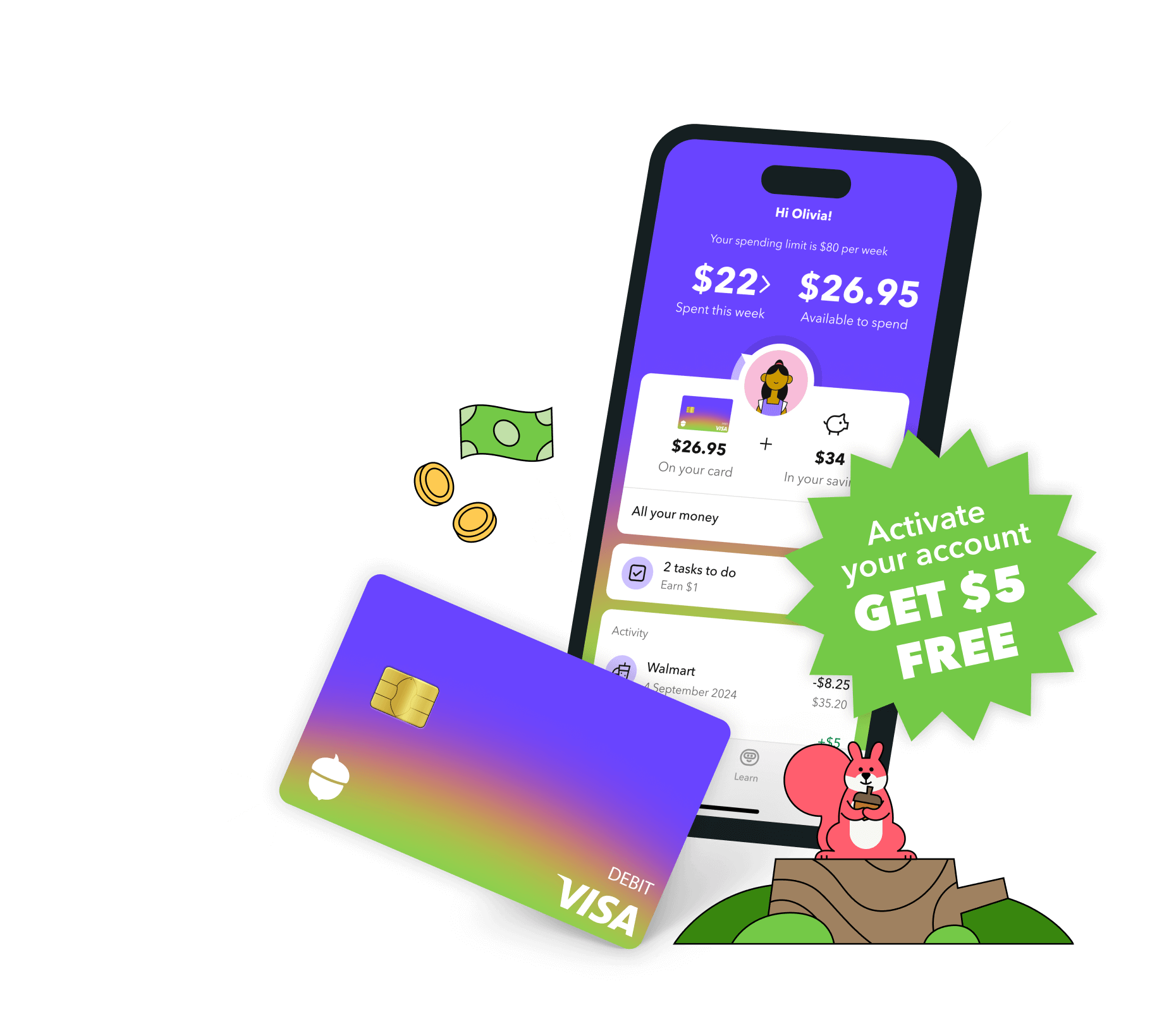 The smart money app and debit card for kids