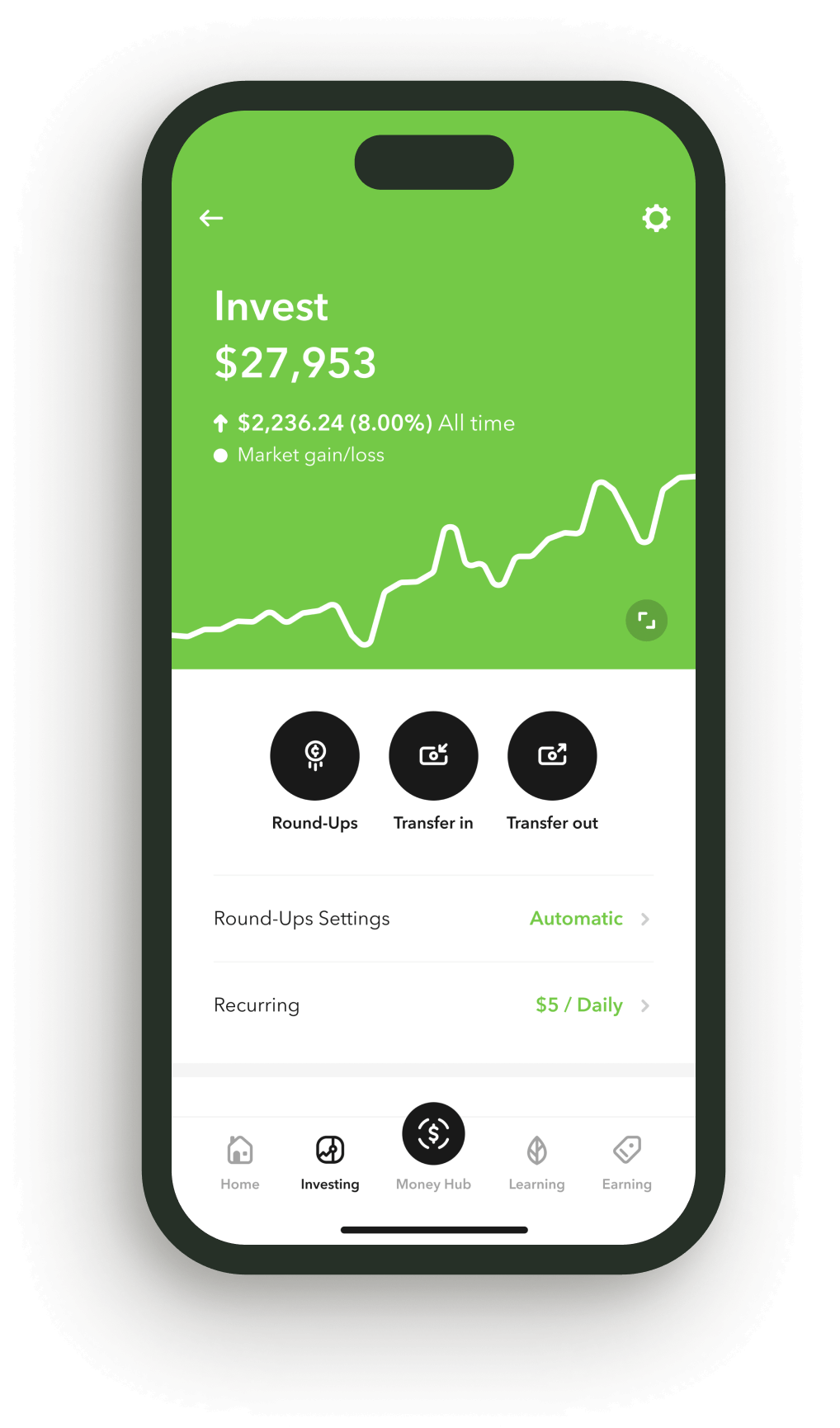 Phone showing Acorns Invest