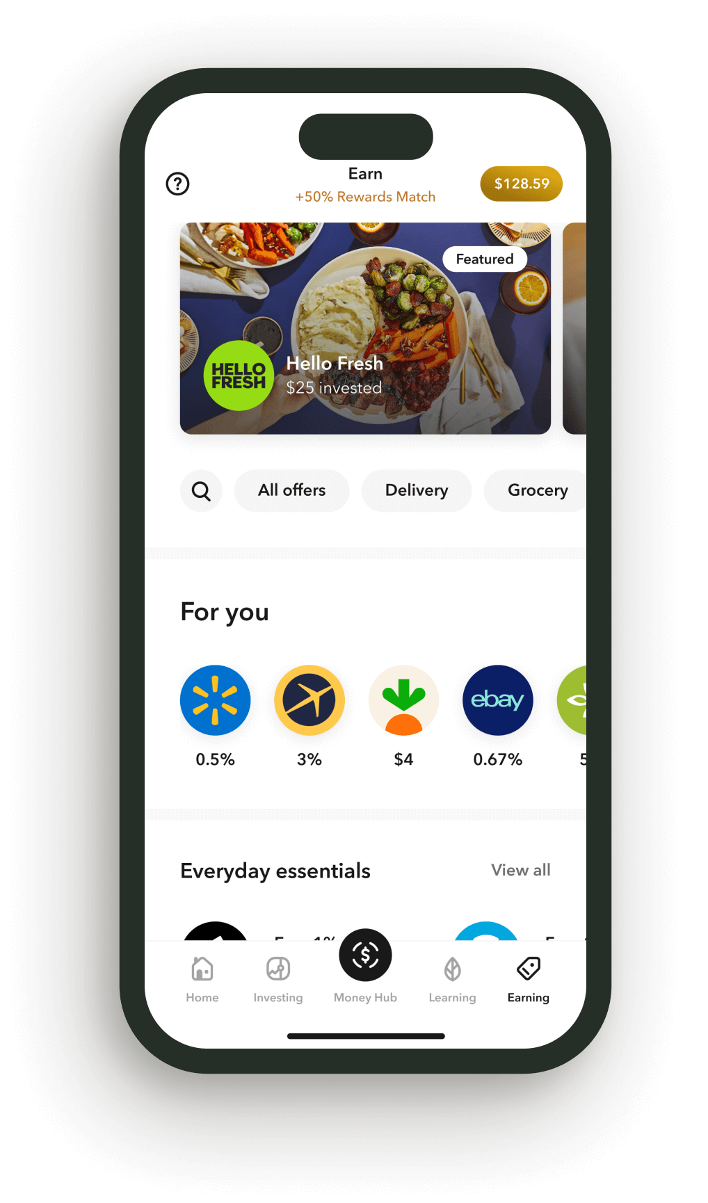 Phone showing Acorns Earn