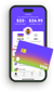 Phone showing Acorns Early app & debit card for kids