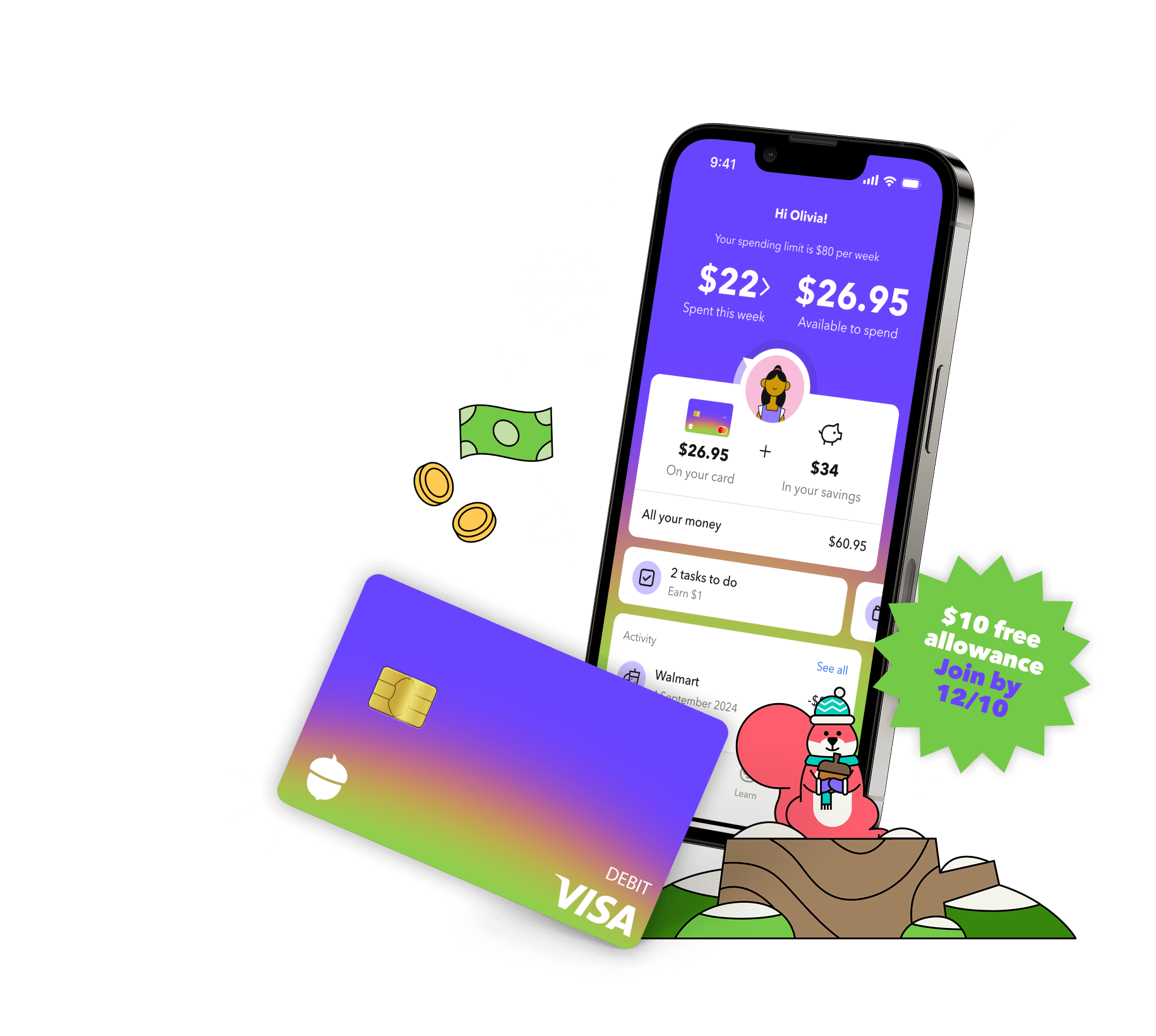 The smart money app and debit card for kids