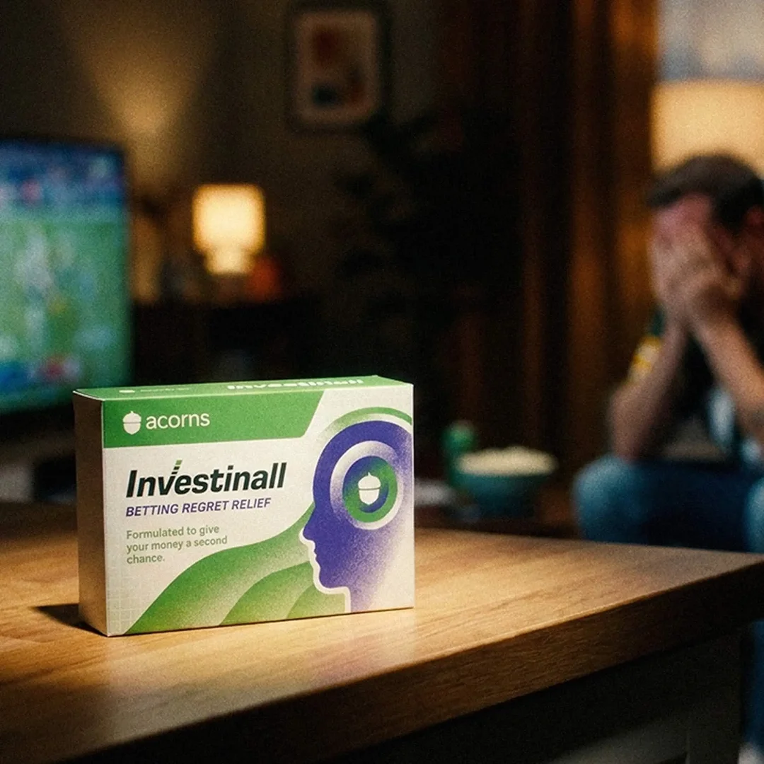 Image of Acorns launches “Investinall,” a spoof pharmaceutical campaign turning lost bets into first investments, timed to NFL Kickoff.