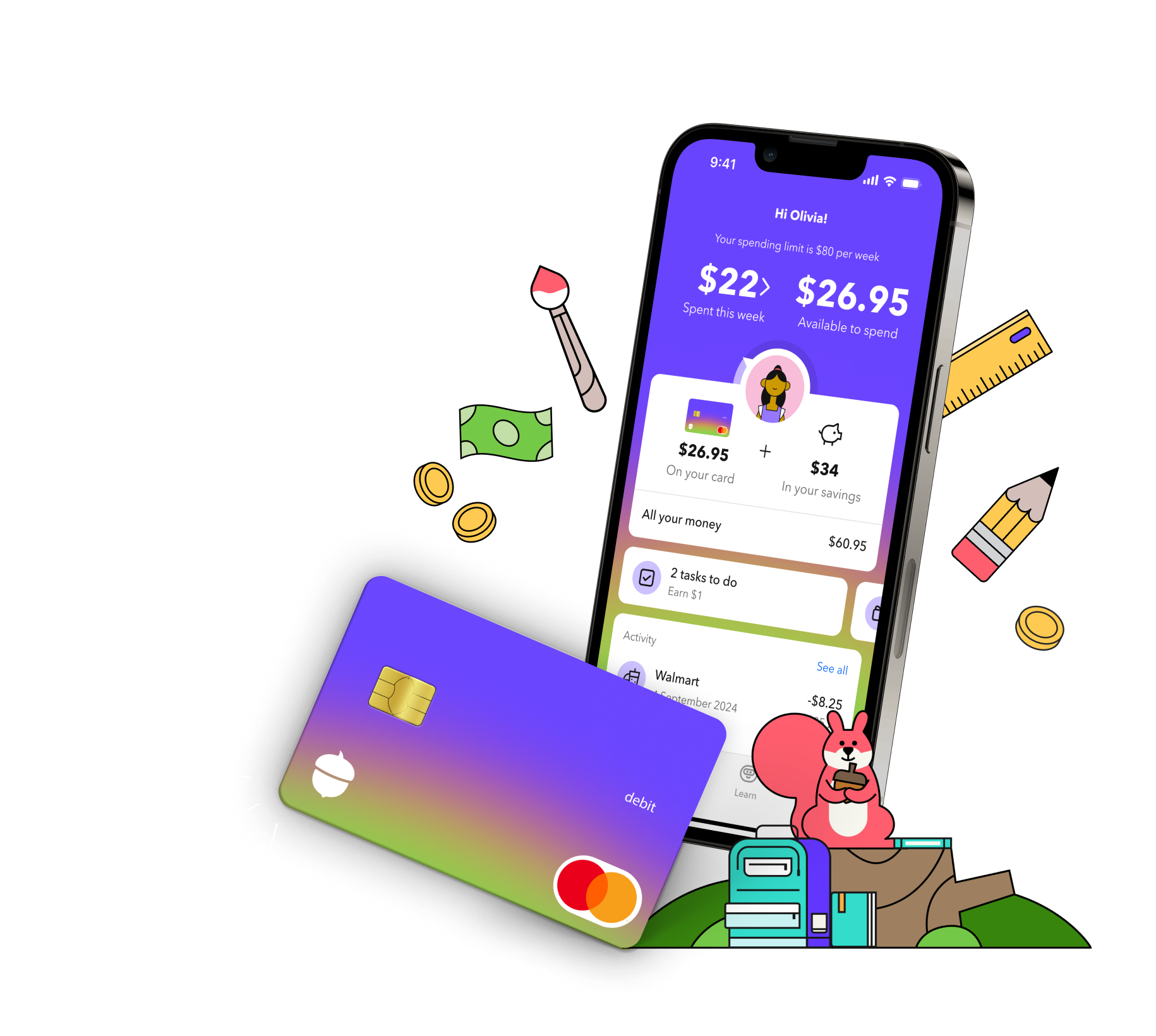 The smart money app and debit card for kids 