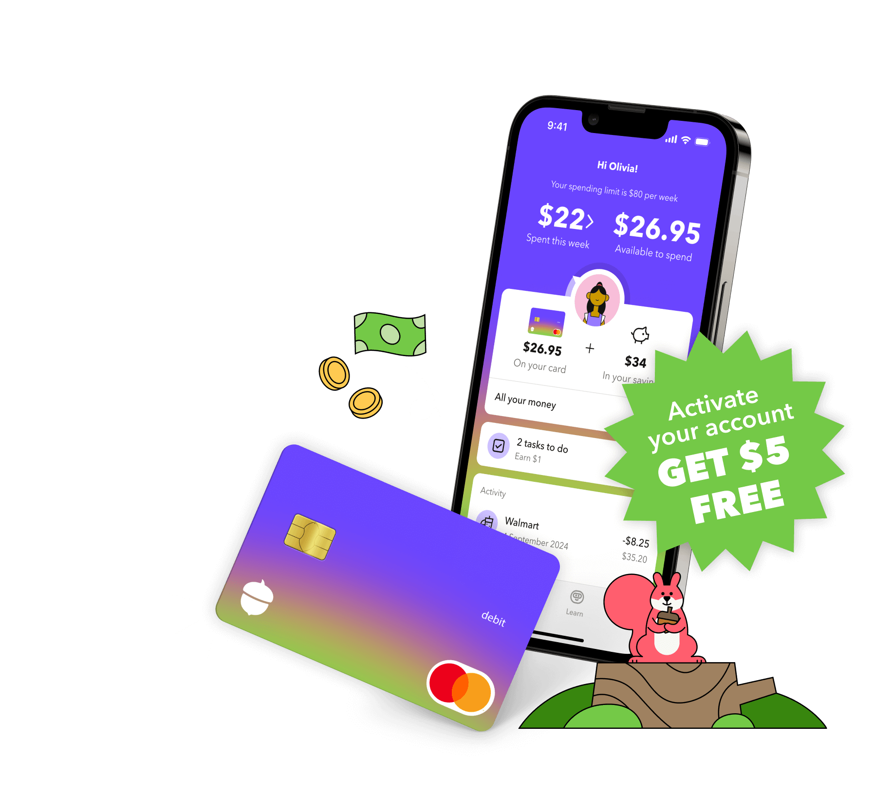 The smart money app and debit card for kids