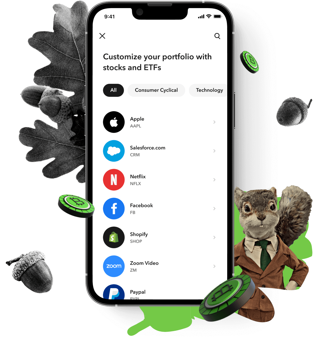 Images of the Acorns Application