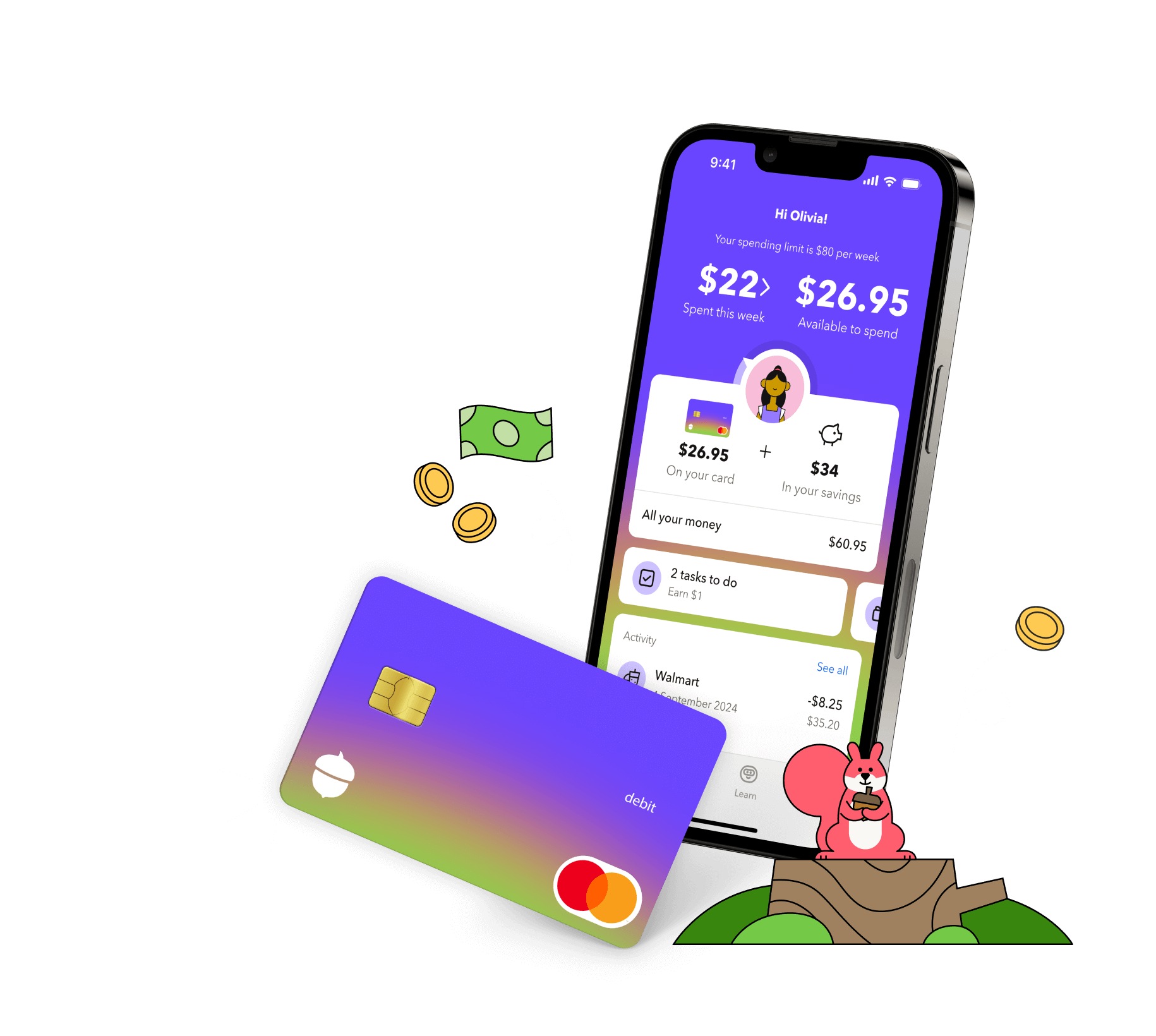 The smart money app and debit card for kids