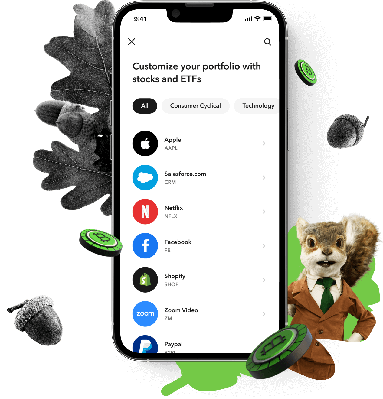 Images of the Acorns Application