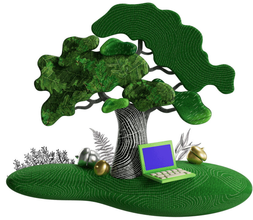 Image of tree with computer underneath it
