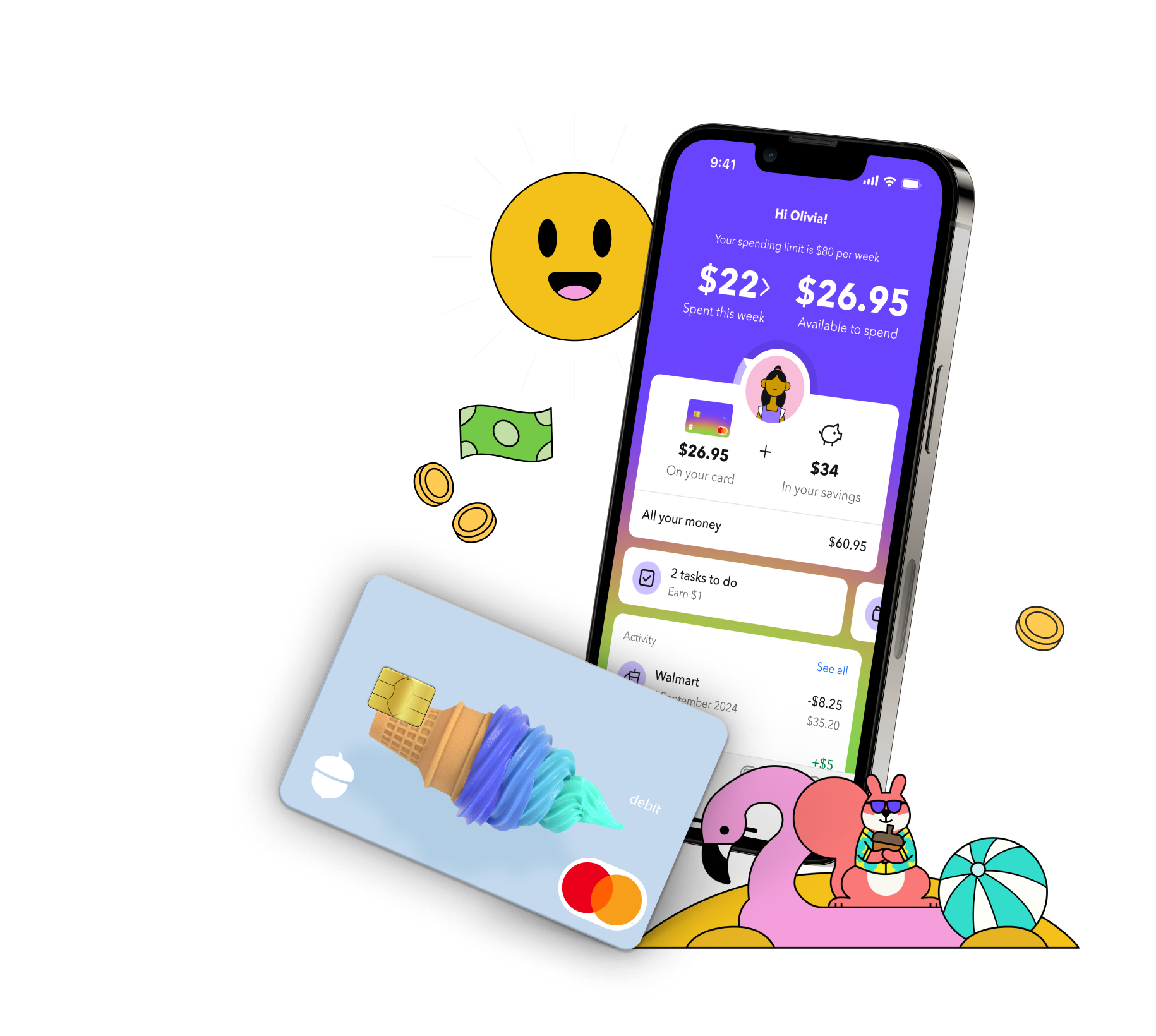 The smart money app and debit card for kids 